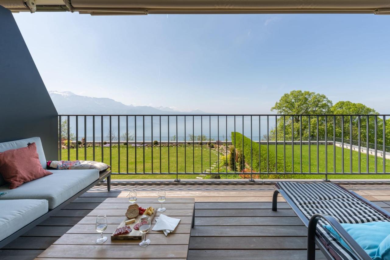 Les Terrasses De Lavaux 1 - Appartement De Luxe Avec Vue Panoramique Et Piscine Puidoux Εξωτερικό φωτογραφία