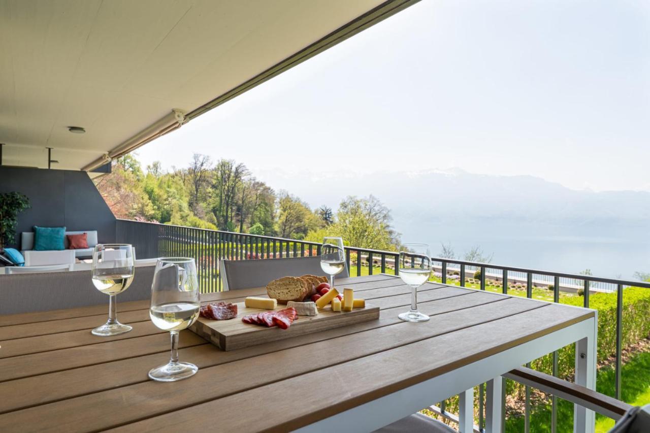Les Terrasses De Lavaux 1 - Appartement De Luxe Avec Vue Panoramique Et Piscine Puidoux Εξωτερικό φωτογραφία